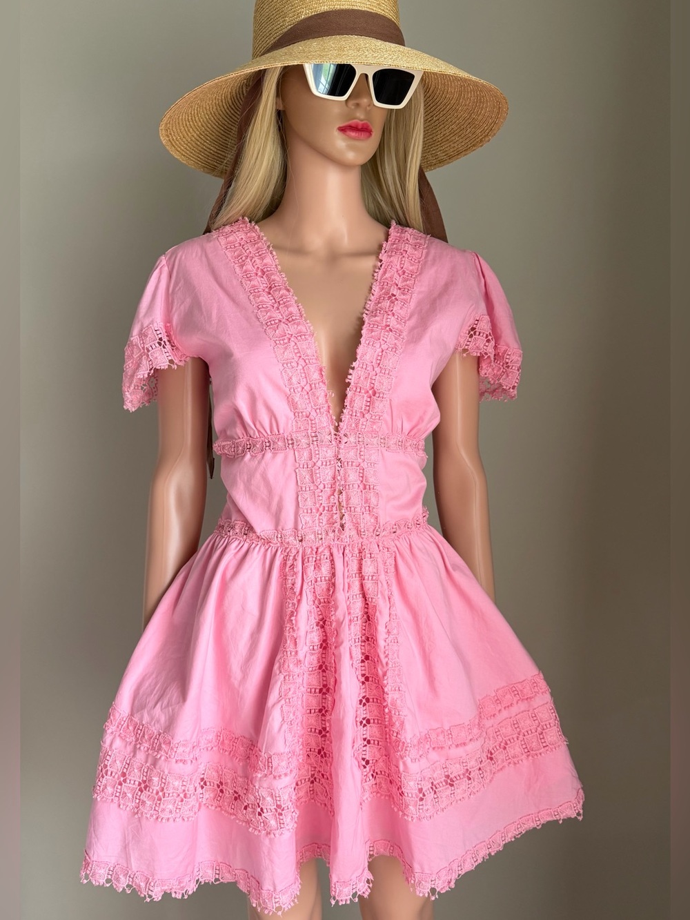Peixoto Pink Lace-Detail Mini Dress piper
